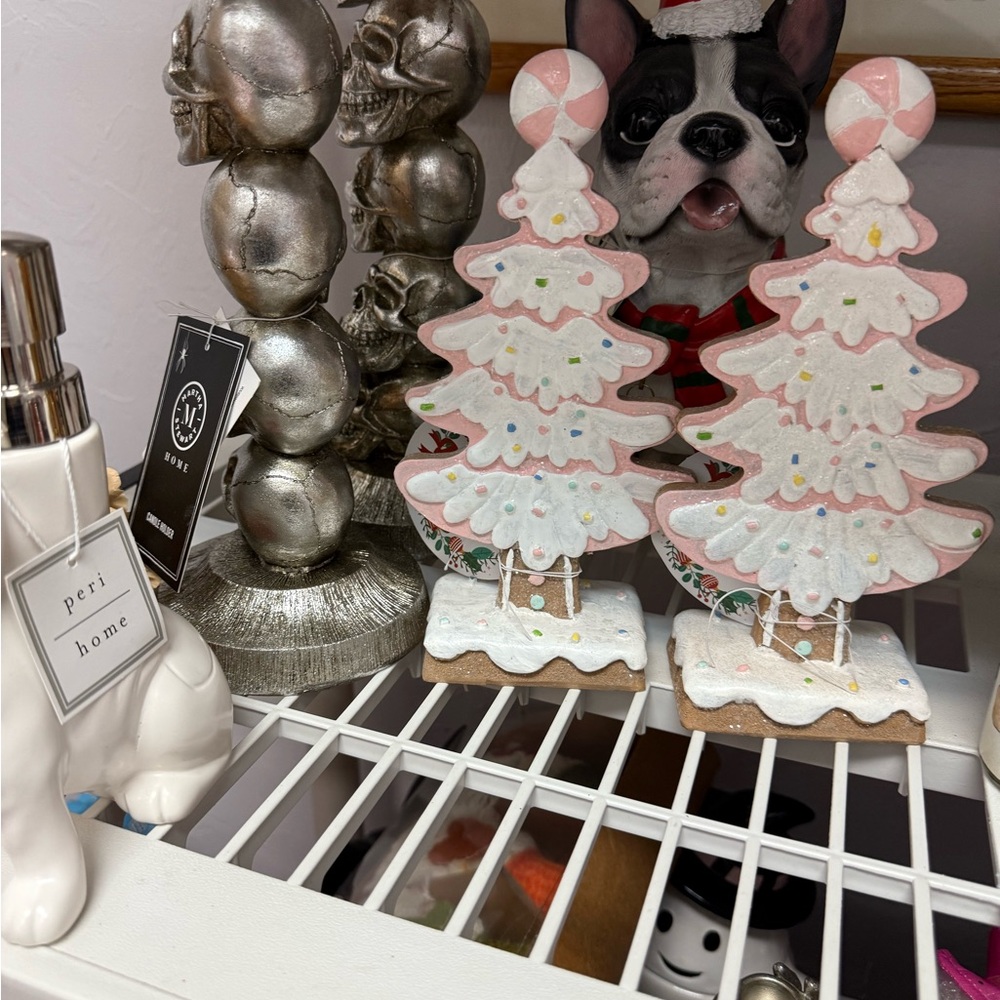2 Pink and White Holiday Tree Decor